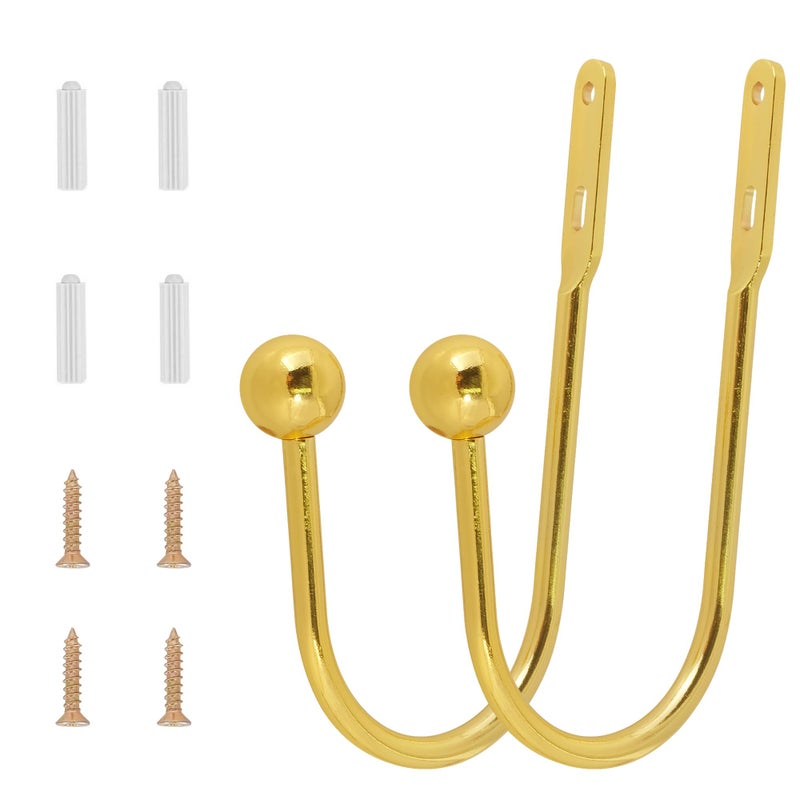 HEMOUR Curtain Holdback, 2 Pcs Wall Mounted Drapery Tiebacks with Screws, Heavy Duty Metal Decorative Window Drapery Holder Curtain Hook, Gold - Image 2